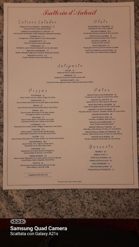 LA TRATTORIA D'AUTEUIL - Menu Image 1